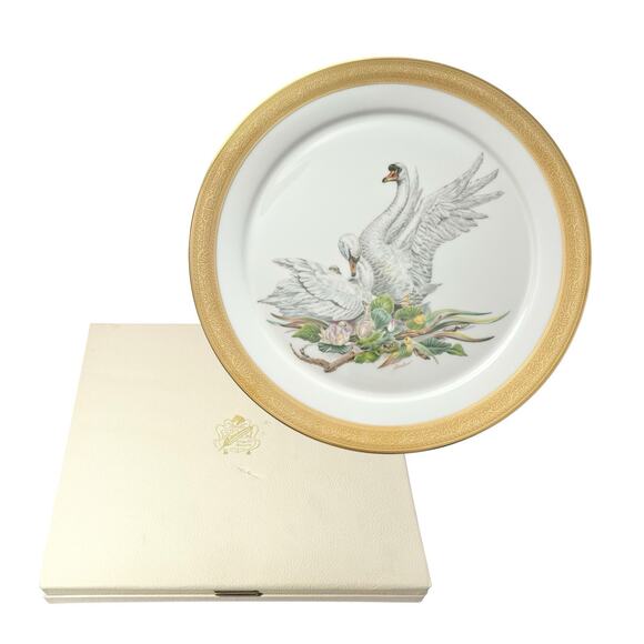 1970s Boehm Bone China “Swan” Decorative Charger Plate & Box 12 3/4” - Picture 1 of 8